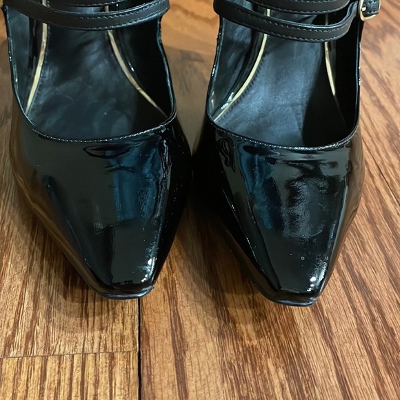 RACHEL ZOE Sam black patent leather 3 strap heeled pump point toe size 10 - Picture 6 of 17